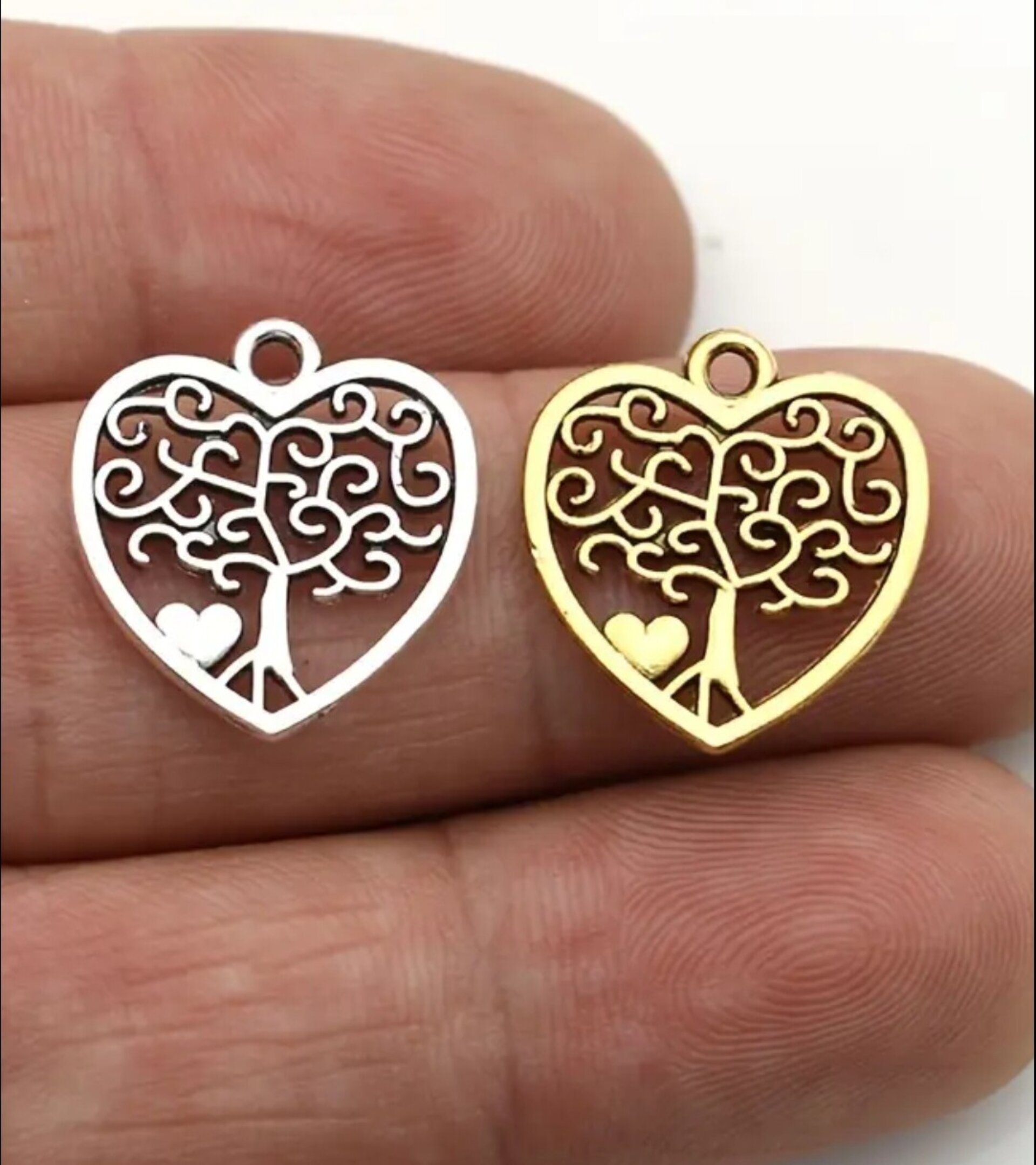 Colgantes De Corazones Árbol Plata - 3