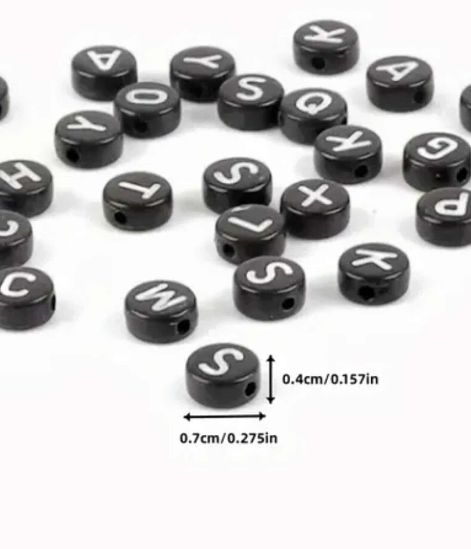 50 Cuentas Letras Negras Con Blanco 7mm - 2