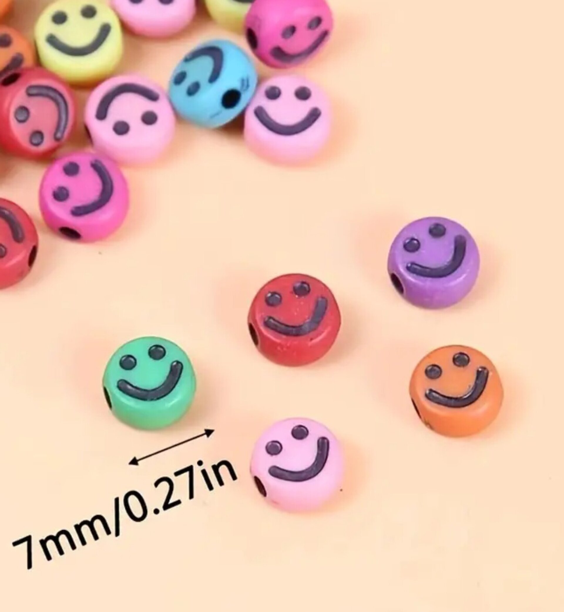 20 Cuentas Redondas Sonrientes Multicolor 7mm - 2