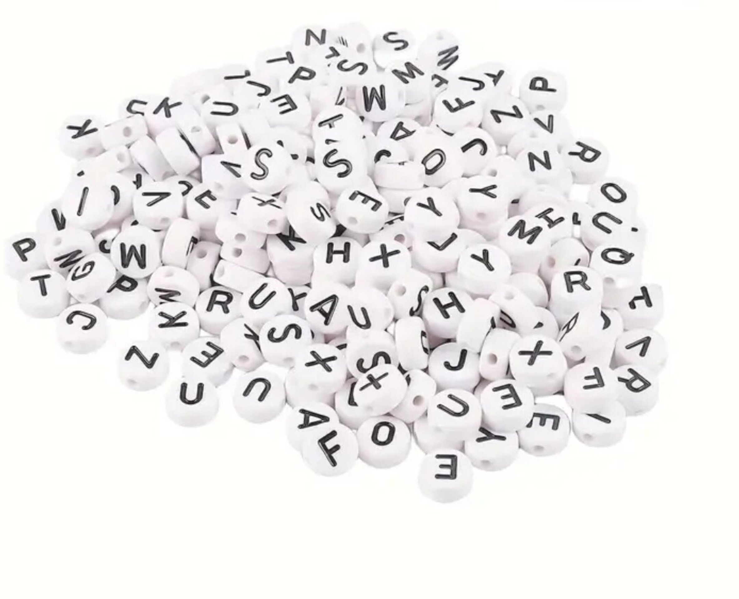 50 Cuentas Letras Blanca Con Negro 7mm - 2