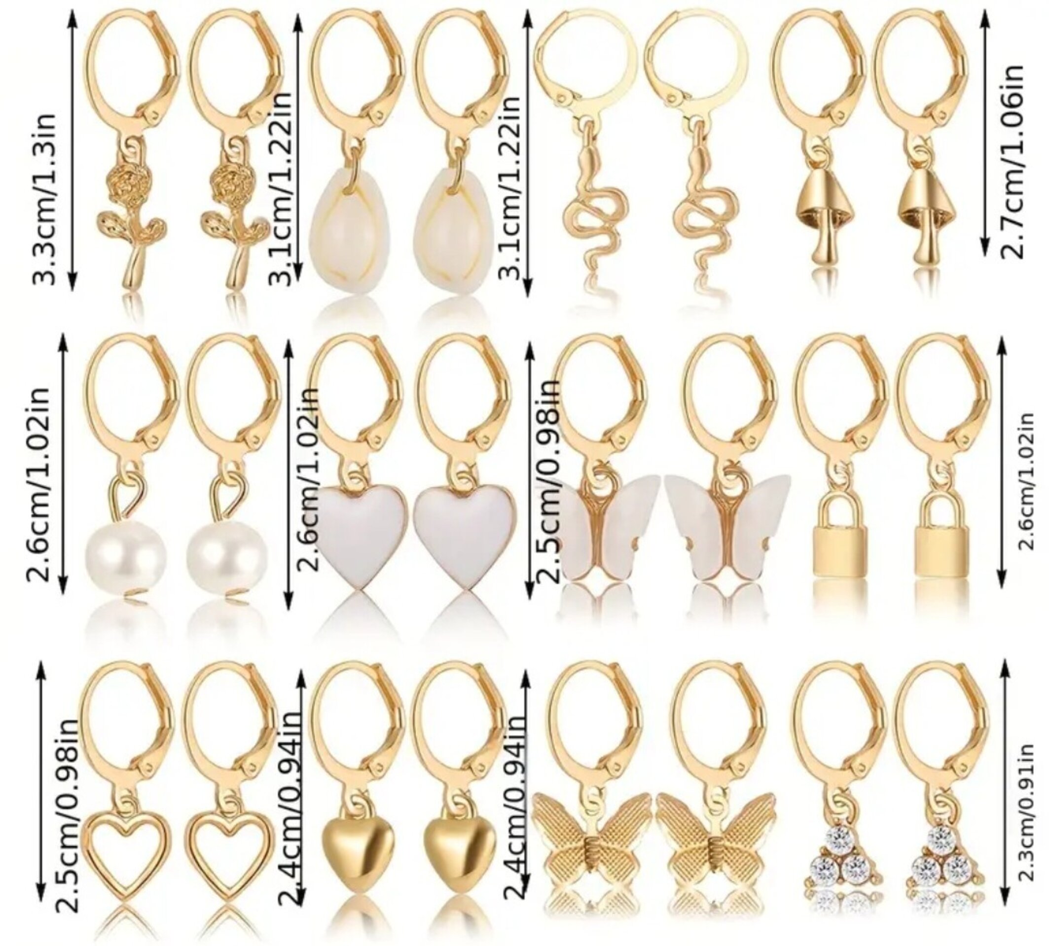 Set 12 Pares Pendientes Blancos - 4