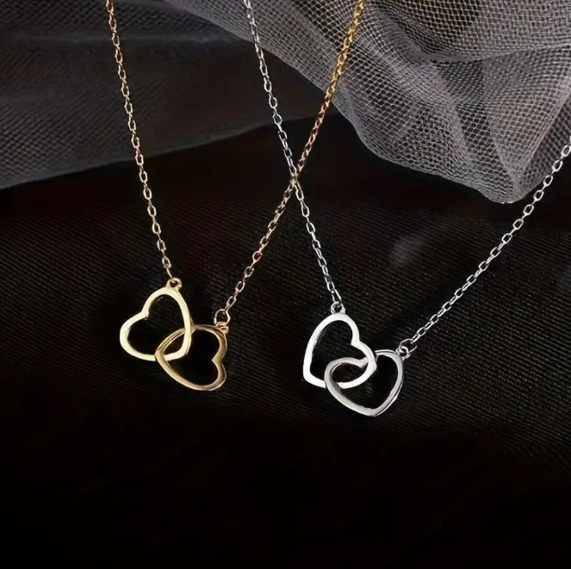 Collar Doble Corazón Plata - 4