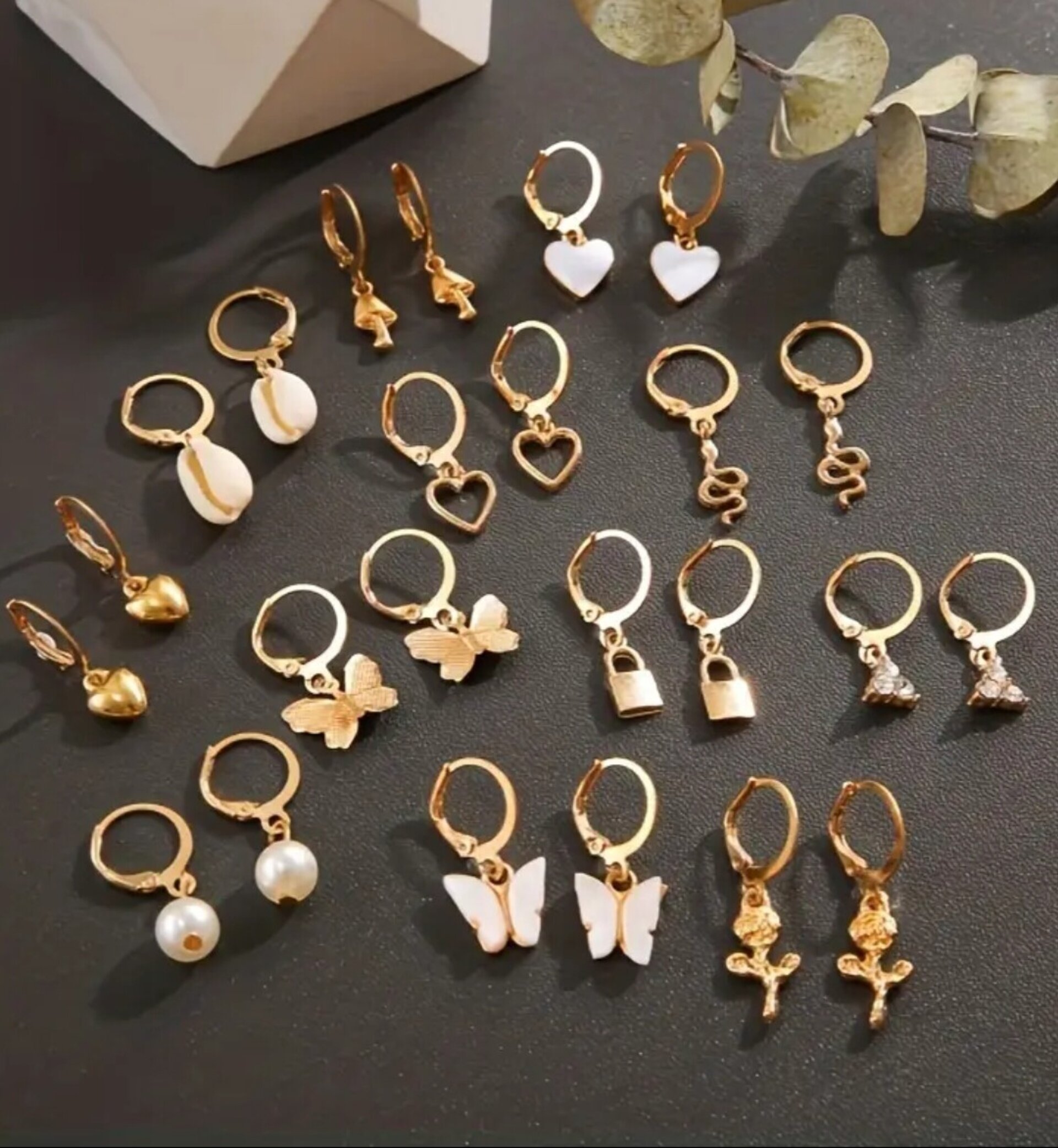 Set 12 Pares Pendientes Blancos - 2